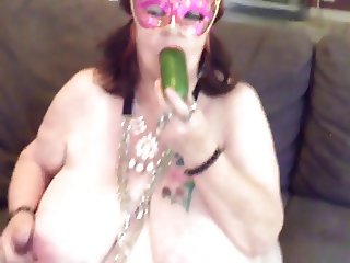Amateur Granny Play With Cucumber