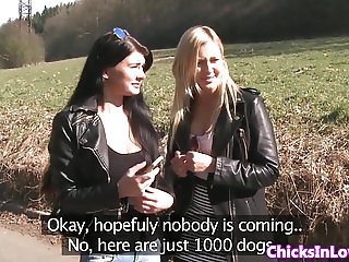 Euro lesbian muffdives girlfriend on couch