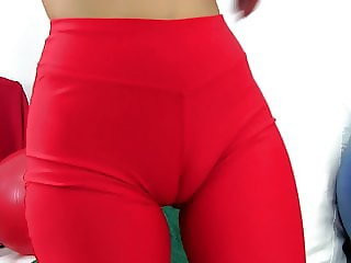 Perfect Cameltoe and Ass In Tight Red Spandex Working Out Ba