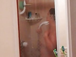 Unedited voyeur of busty wife in shower