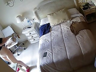 Hidden camera, cute girl in her bedroom
